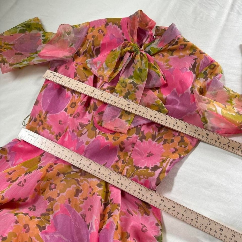 70s floral maxi dress  70s pink floral long sleeve high neck maxi dress - Picture 4 of 8